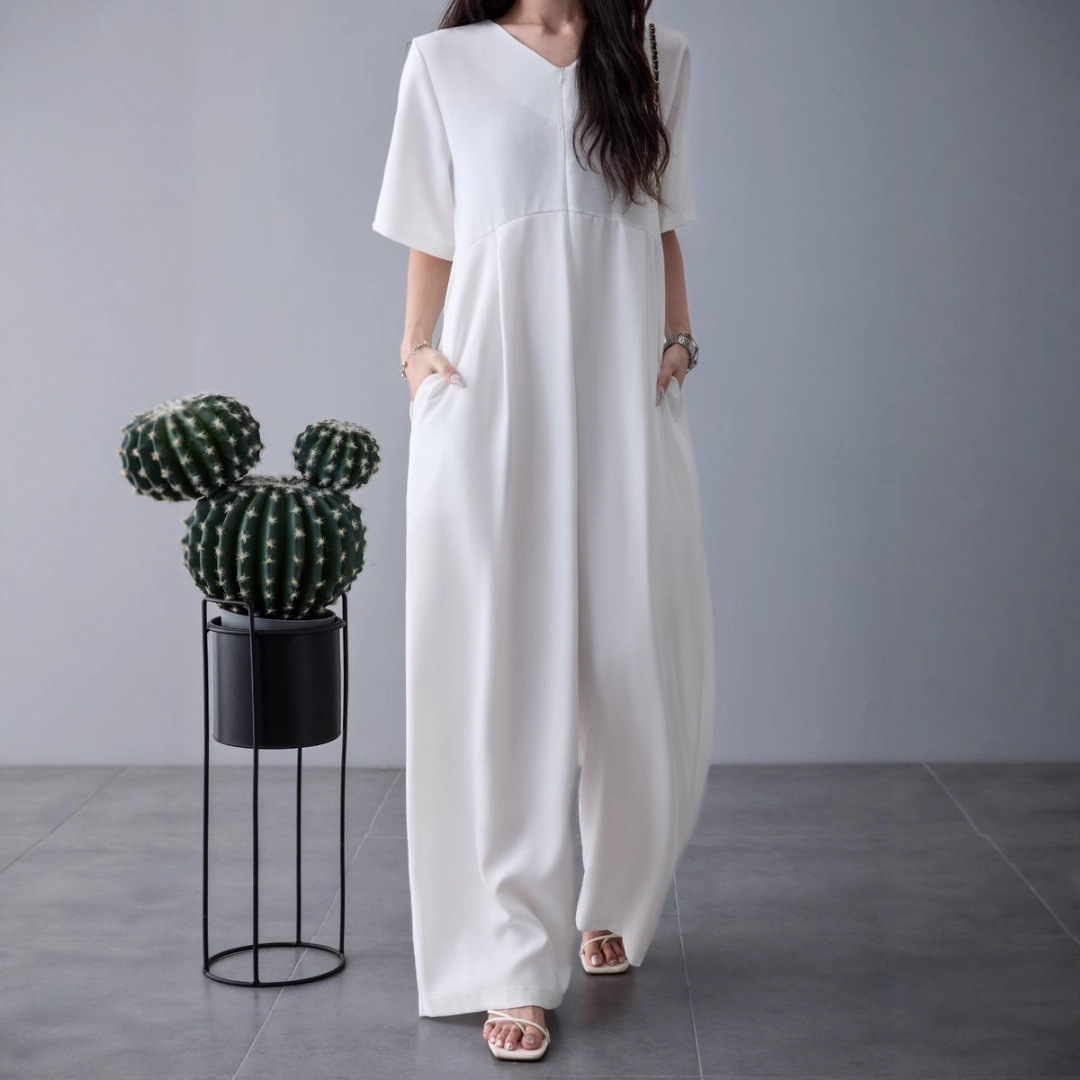オールインワンコーデ ゆったりシルエット マキシ丈オールインワン