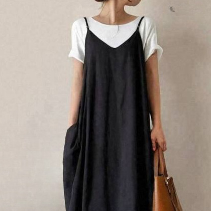 オールインワンコーデ ゆったりシルエット 重ね着キャミサロペット