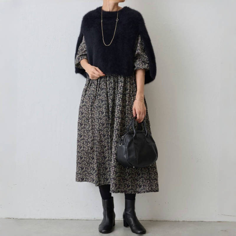 花柄ファッション 小花柄ティアード切替シフォンロングワンピース