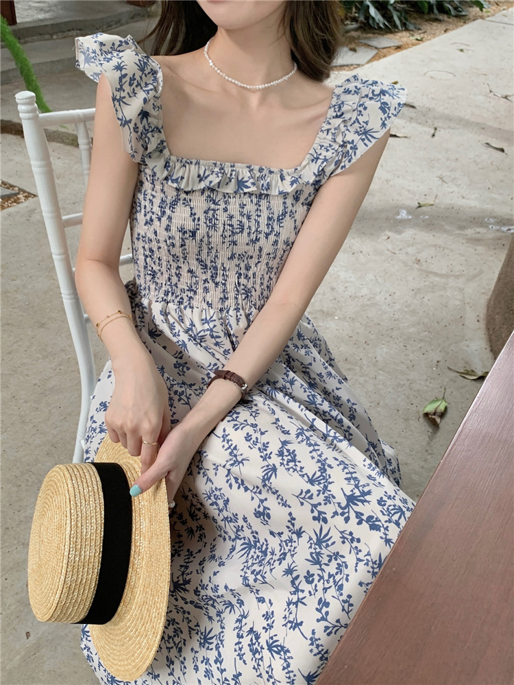 花柄ファッション 花柄スクエアネックマキシワンピース