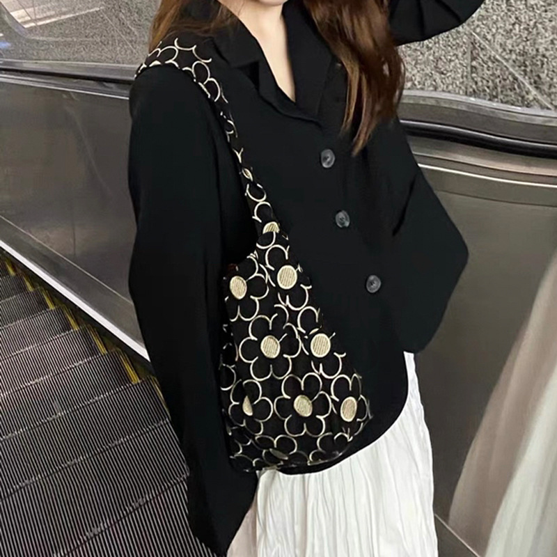 花柄ファッション 幾何学円柄パネル切替ショルダーバッグ