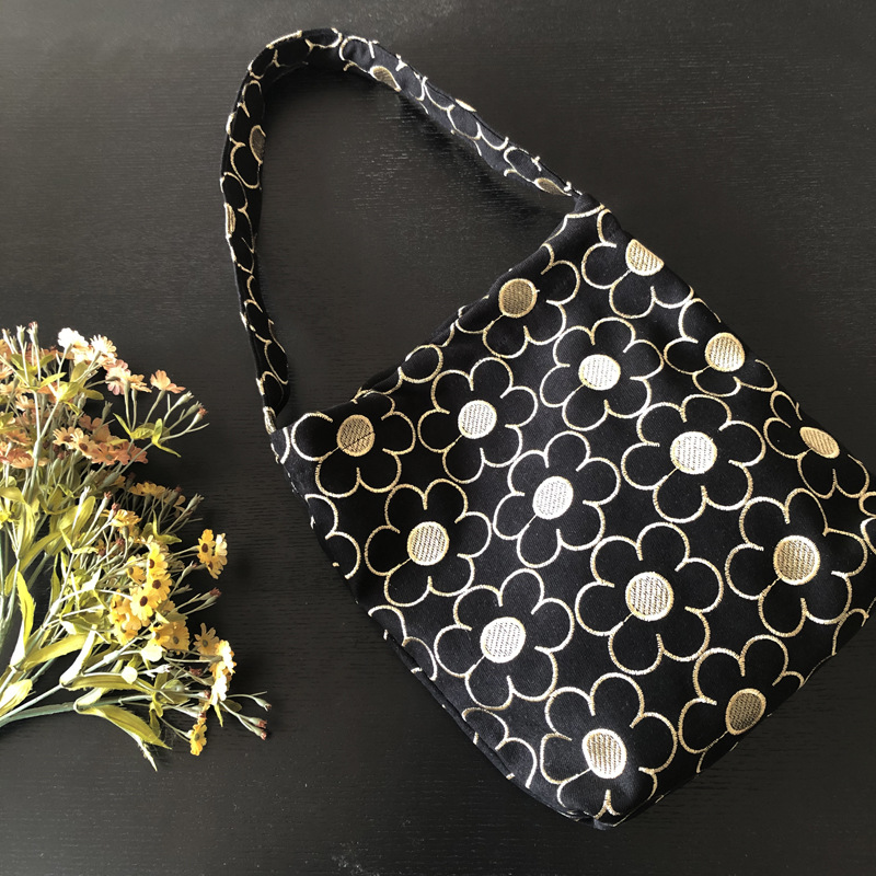 花柄ファッション 幾何学円柄パネル切替ショルダーバッグ