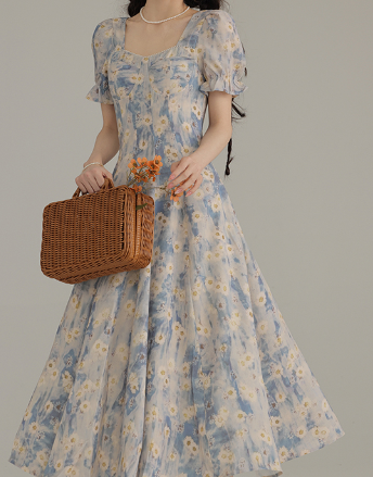 非表示(値段)　ファッション 優美な花園ミディ丈ワンピース