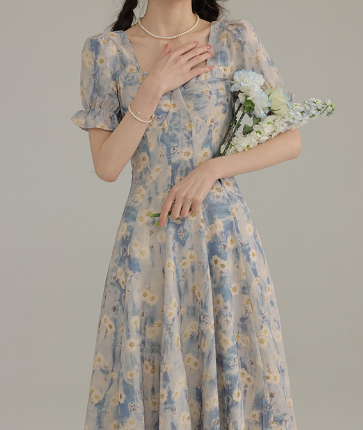 非表示(値段)　ファッション 優美な花園ミディ丈ワンピース