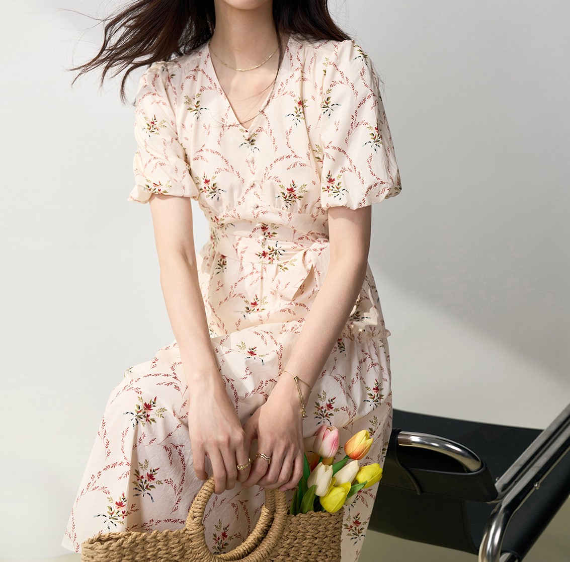 花柄ファッション 優美な小花柄ラップワンピース