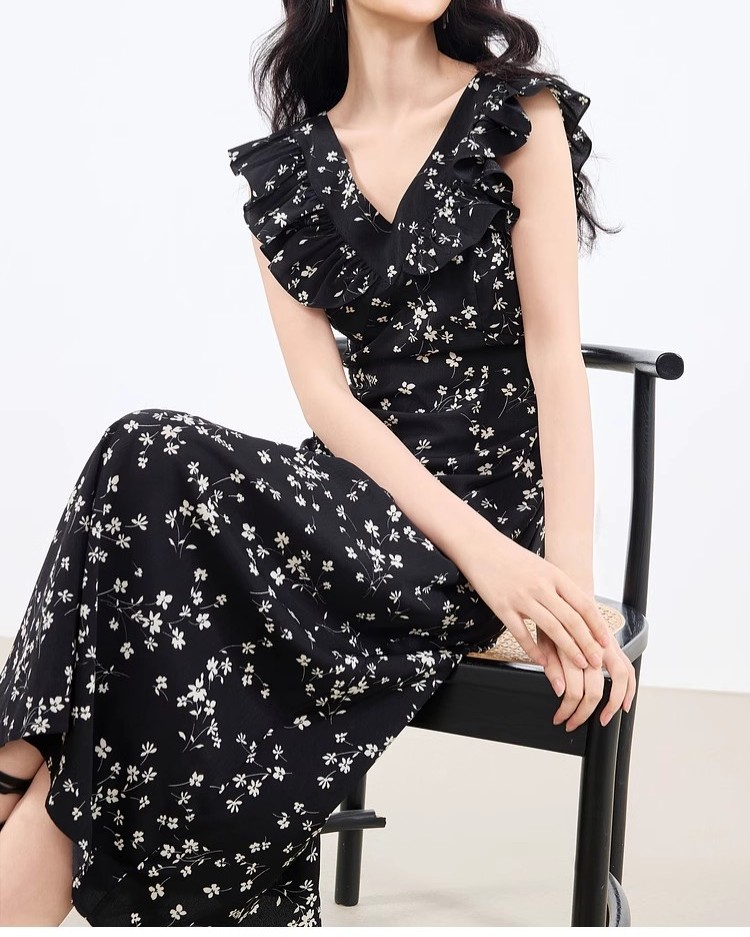 花柄ファッション フリル袖 華やか小花柄 ロングワンピース