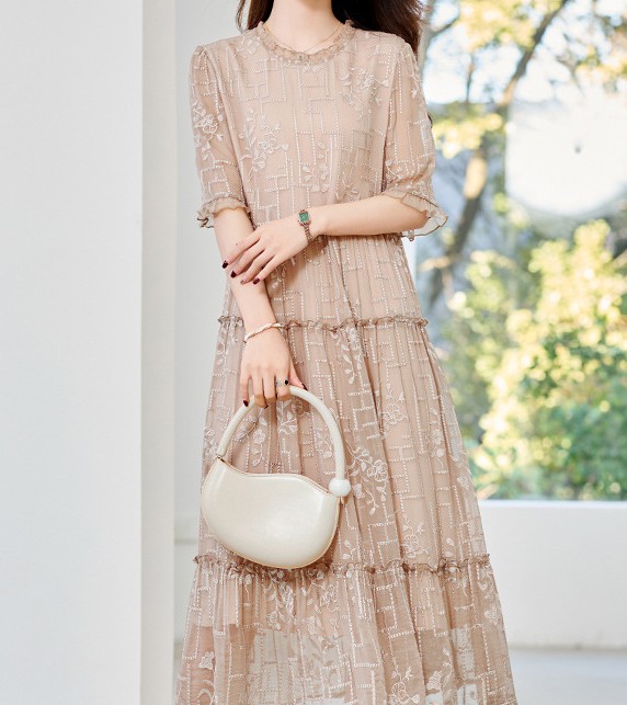 非表示(値段)　花柄ファッション 優美な花模様シフォンティアードワンピース