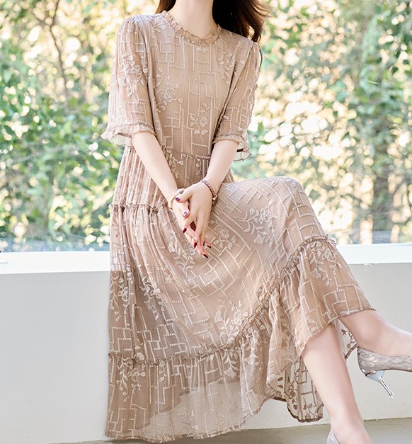 非表示(値段) 花柄ファッション 優美な花模様シフォンティアードワンピース