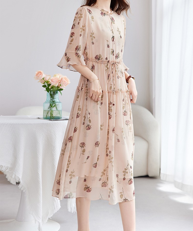 非表示(値段)　花柄ファッション 優美な花柄シフォンロングワンピース