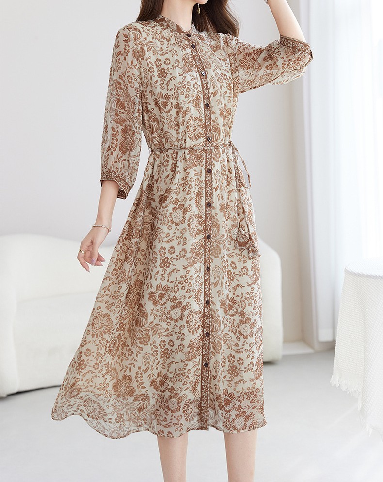 非表示(値段)　花柄ファッション 優美な花模様シフォンワンピース