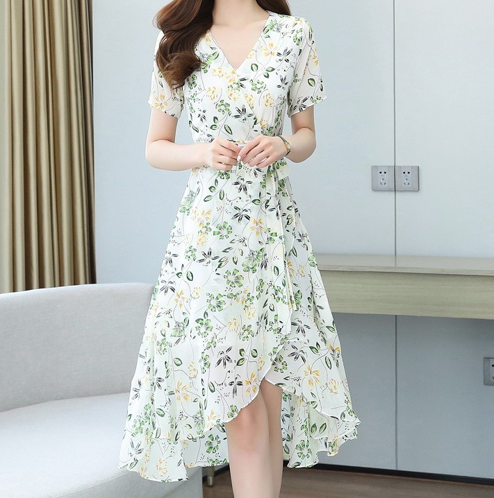 花柄ファッション 優美な花柄シフォンラップワンピース