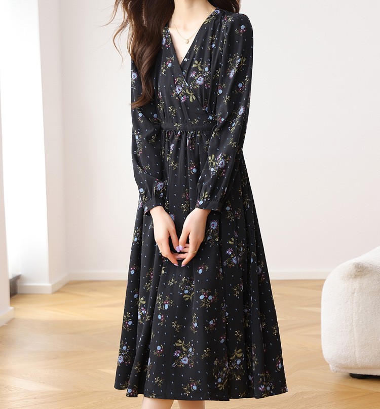 花柄ファッション 優美花柄シフォンワンピース