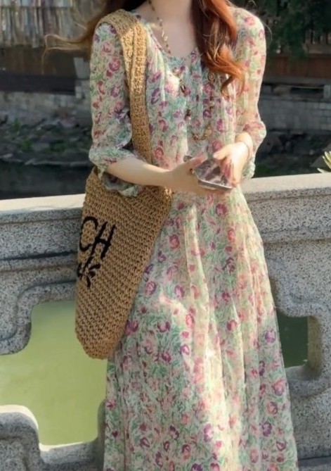 非表示(画質)花柄ファッション 優美な花柄シフォンマキシワンピース