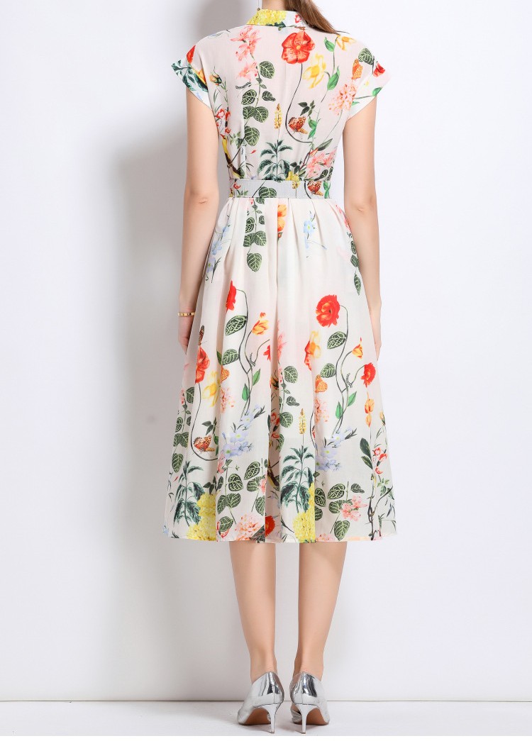 花柄ファッション 優美な花園 ベルト付きミディ丈ワンピース