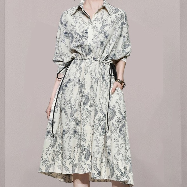花柄ファッション 優美な花柄シャツワンピース