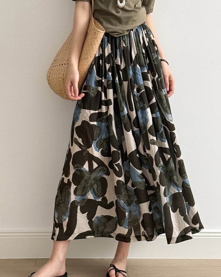 花柄ファッション アート花柄プリーツマキシスカート