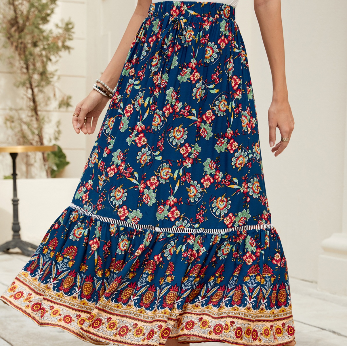 花柄ファッション 華やか民族風ボヘミアン花柄ロングスカート