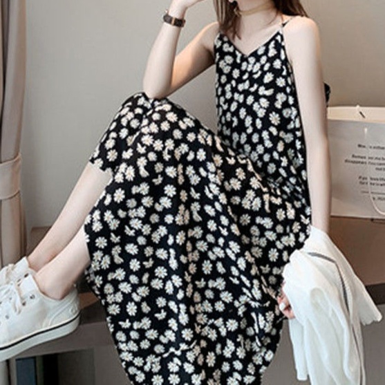 花柄ファッション 清楚デイジー柄 涼やかマキシワンピース