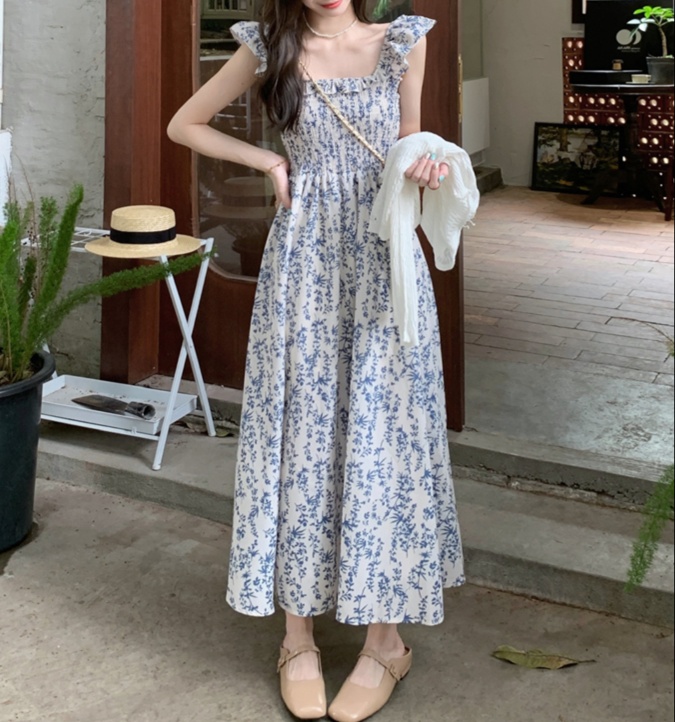 花柄ファッション 花柄スクエアネックマキシワンピース