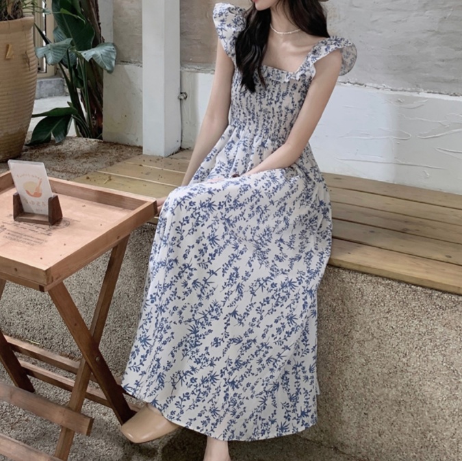 花柄ファッション 花柄スクエアネックマキシワンピース