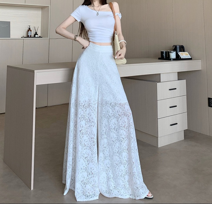 花柄ファッション レース透かし模様マキシ丈スカート