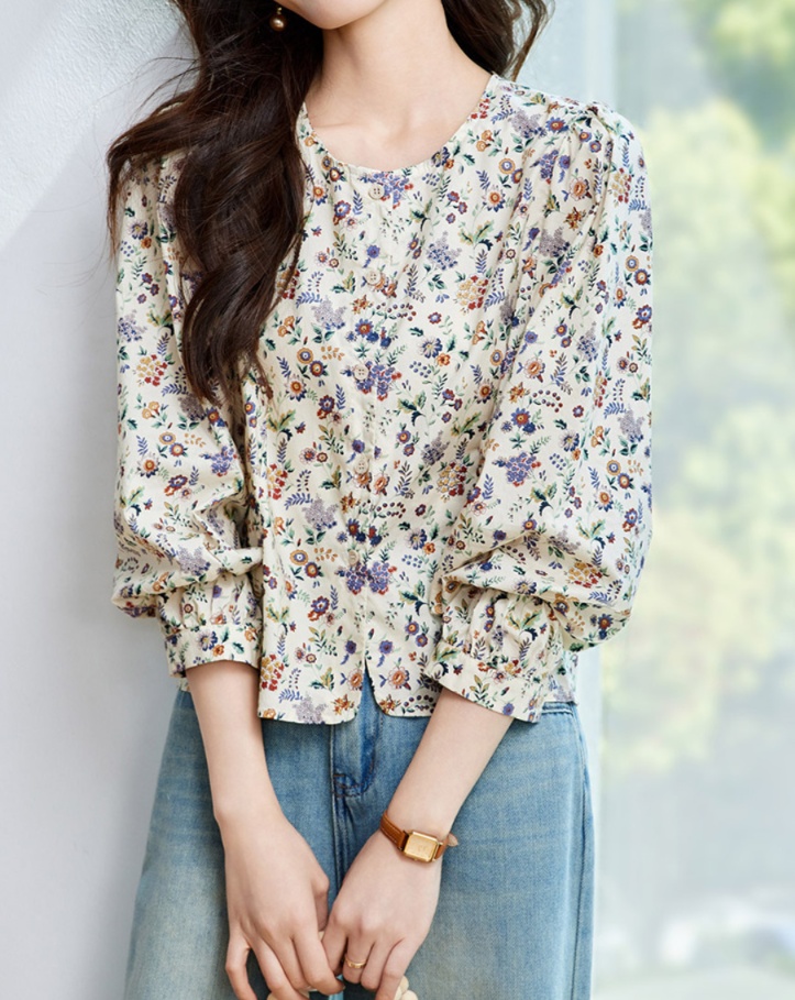 花柄ファッション 花柄ふんわり七分袖ブラウス