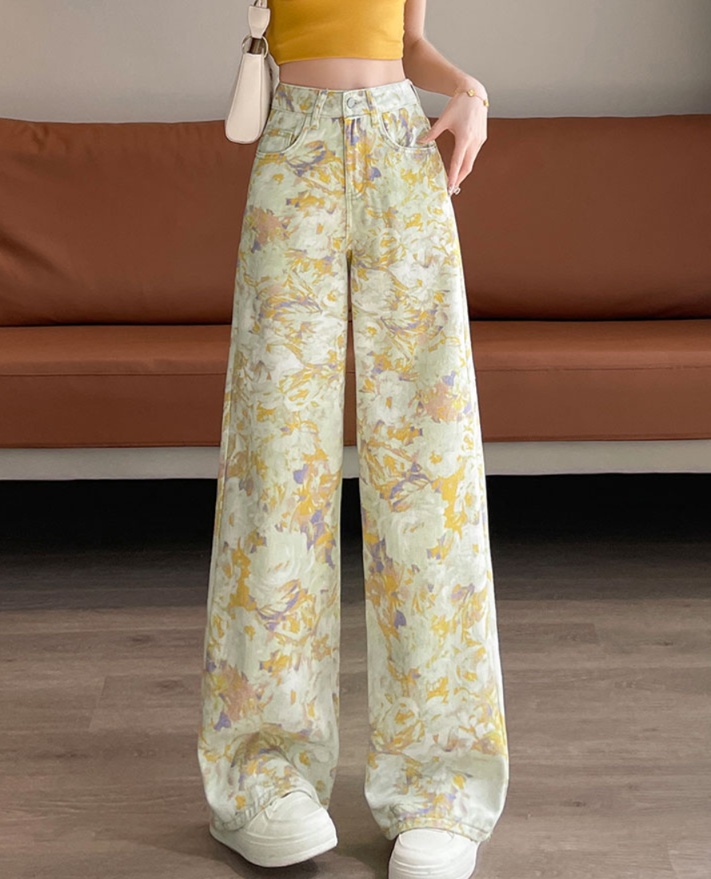 花柄ファッション 花柄ワイドデニムパンツ