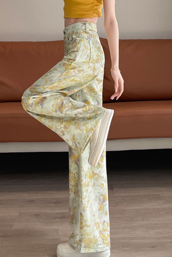 花柄ファッション 花柄ワイドデニムパンツ