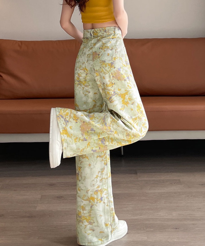 花柄ファッション 花柄ワイドデニムパンツ