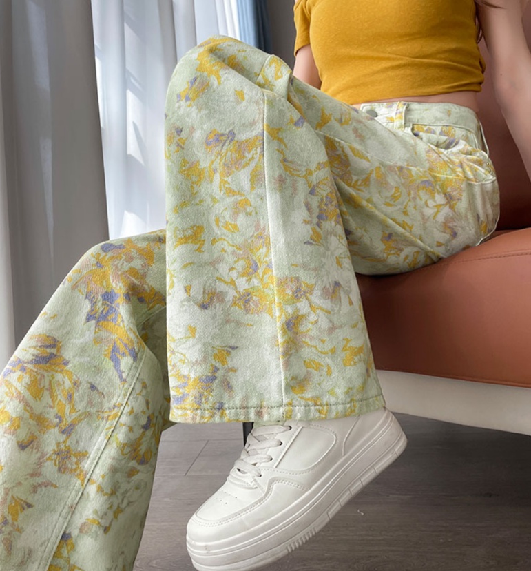 花柄ファッション 花柄ワイドデニムパンツ