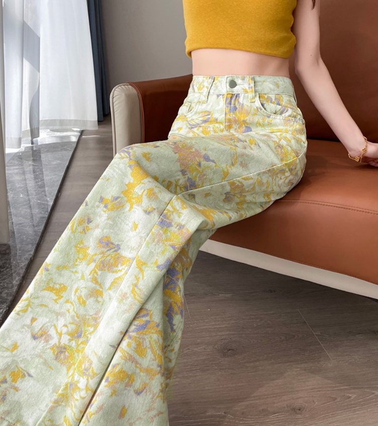花柄ファッション 花柄ワイドデニムパンツ