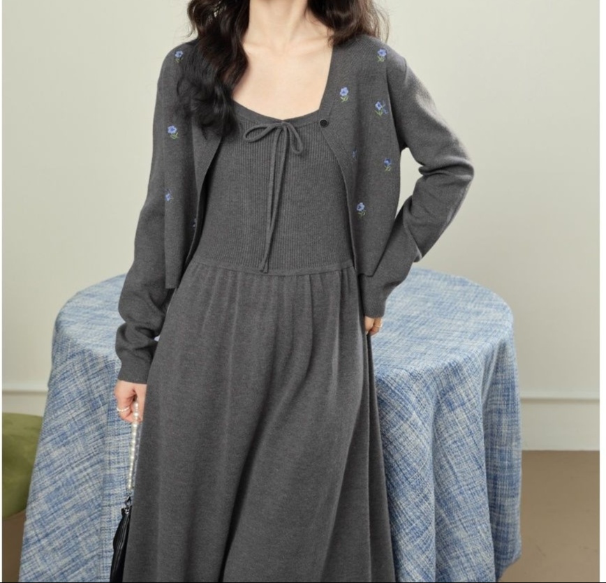 花柄ファッション 小花刺繍カーディガンセットワンピース