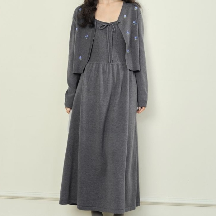 花柄ファッション 小花刺繍カーディガンセットワンピース