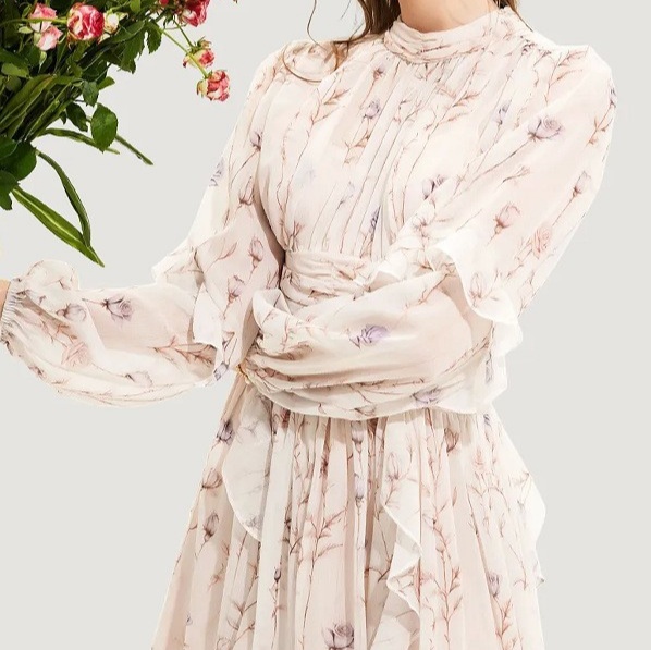 花柄ファッション 優美な花模様シフォンロングワンピース