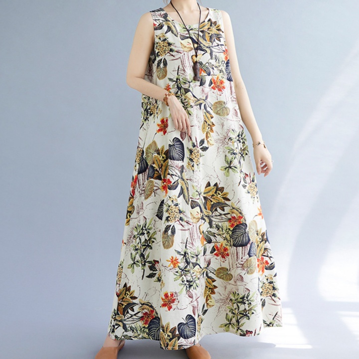 花柄ファッション 爽やか花柄ノースリーブマキシワンピース