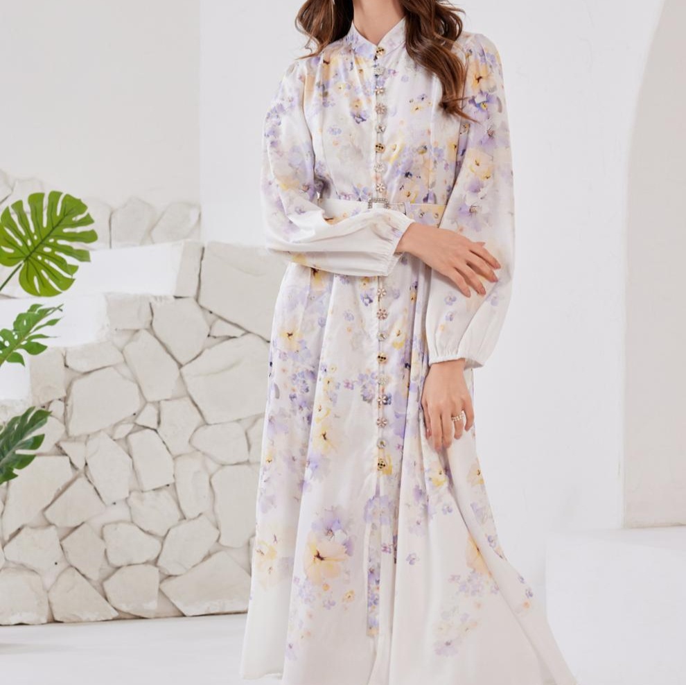 花柄ファッション 優美な花模様シフォンワンピース