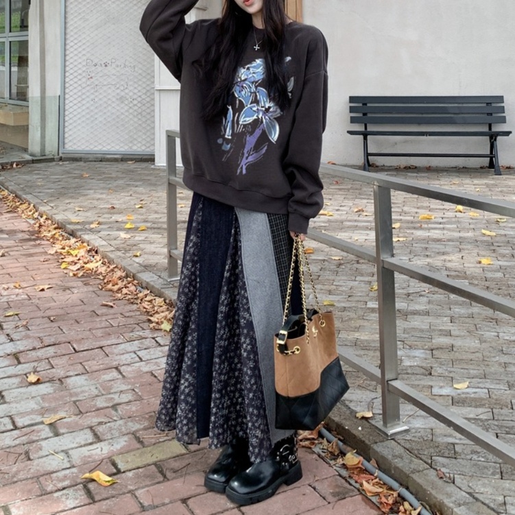 花柄ファッション パッチワーク花柄ロングスカート