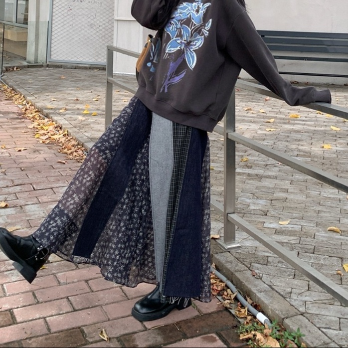 花柄ファッション パッチワーク花柄ロングスカート