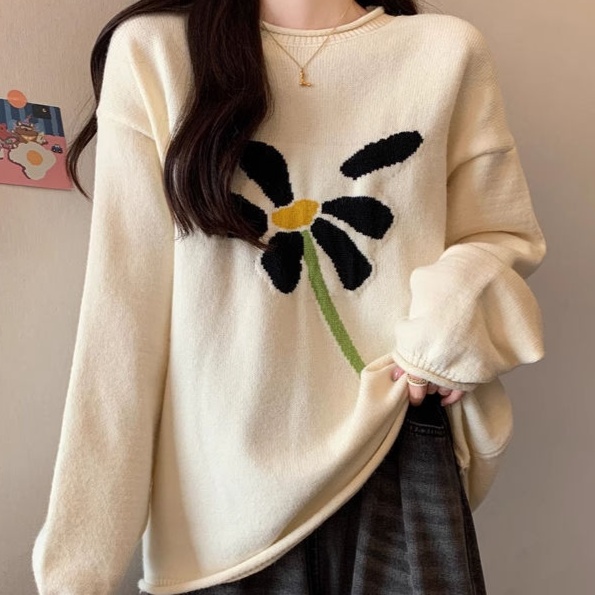 花柄ファッション デイジーモチーフ 大きめシルエット ニット