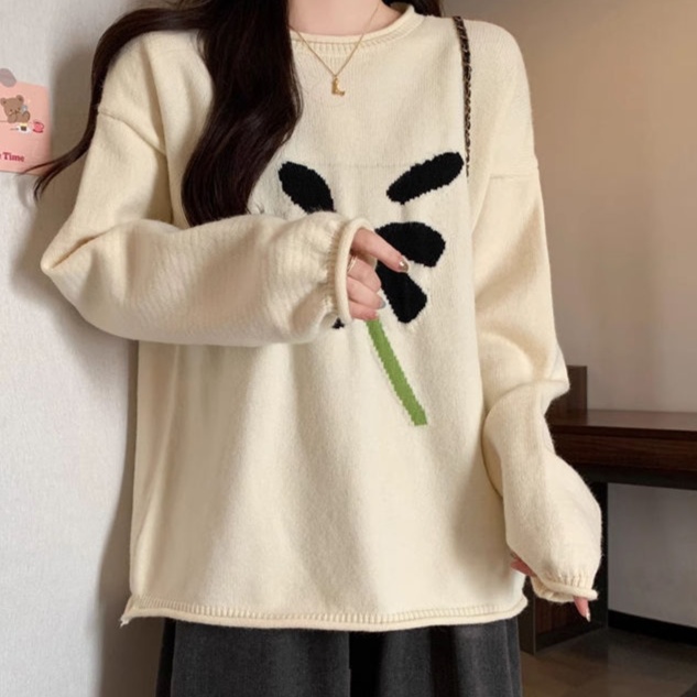 花柄ファッション デイジーモチーフ 大きめシルエット ニット