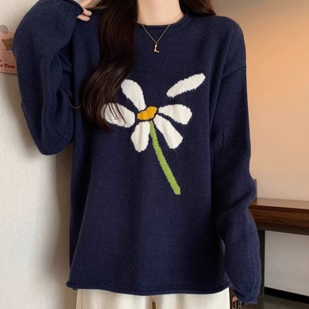 花柄ファッション デイジーモチーフ 大きめシルエット ニット