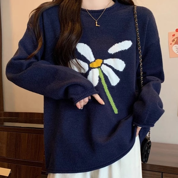 花柄ファッション デイジーモチーフ 大きめシルエット ニット
