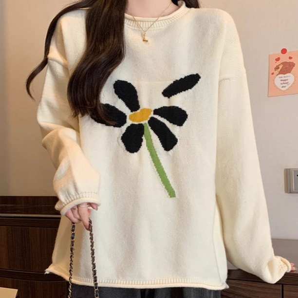 花柄ファッション デイジーモチーフ 大きめシルエット ニット
