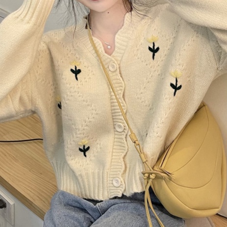 花柄ファッション 小花刺繍入り柔らか素材カーディガン