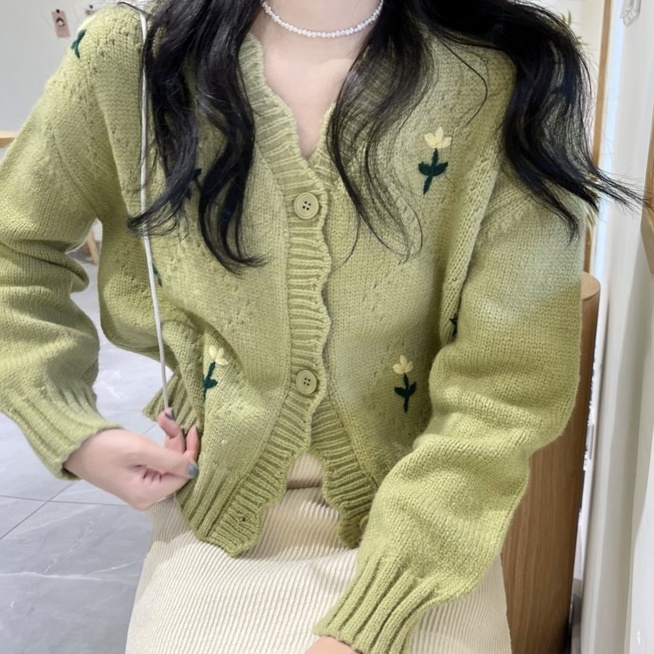 花柄ファッション 小花刺繍入り柔らか素材カーディガン