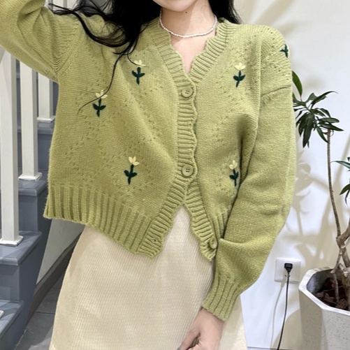 花柄ファッション 小花刺繍入り柔らか素材カーディガン