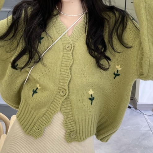花柄ファッション 小花刺繍入り柔らか素材カーディガン