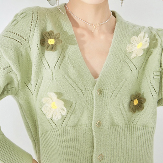 花柄ファッション デイジー刺繍付き春風ニットカーディガン