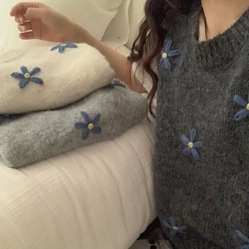 花柄ファッション 小花刺繍ニットベスト