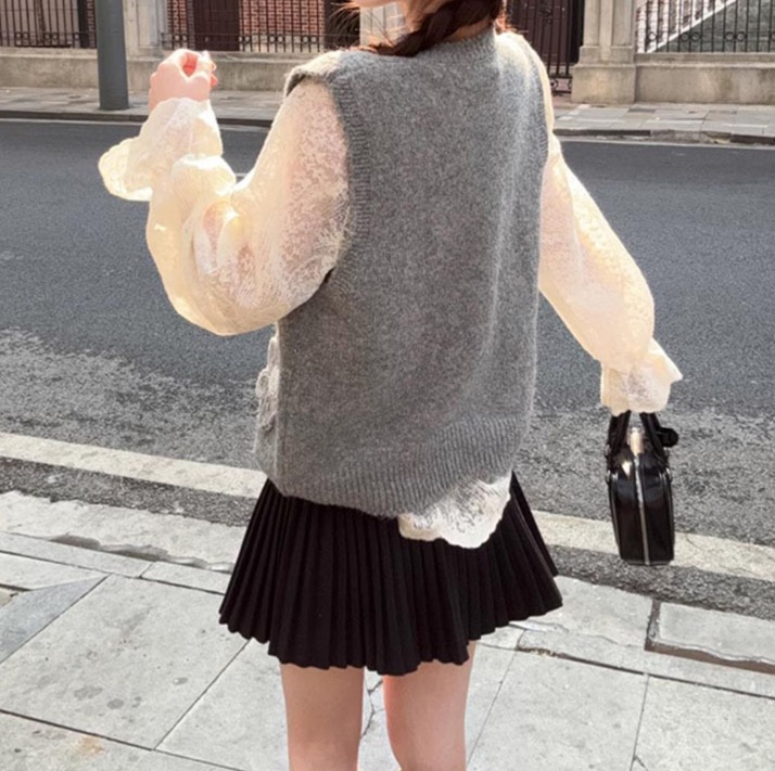 花柄ファッション 立体フラワー装飾ベスト
